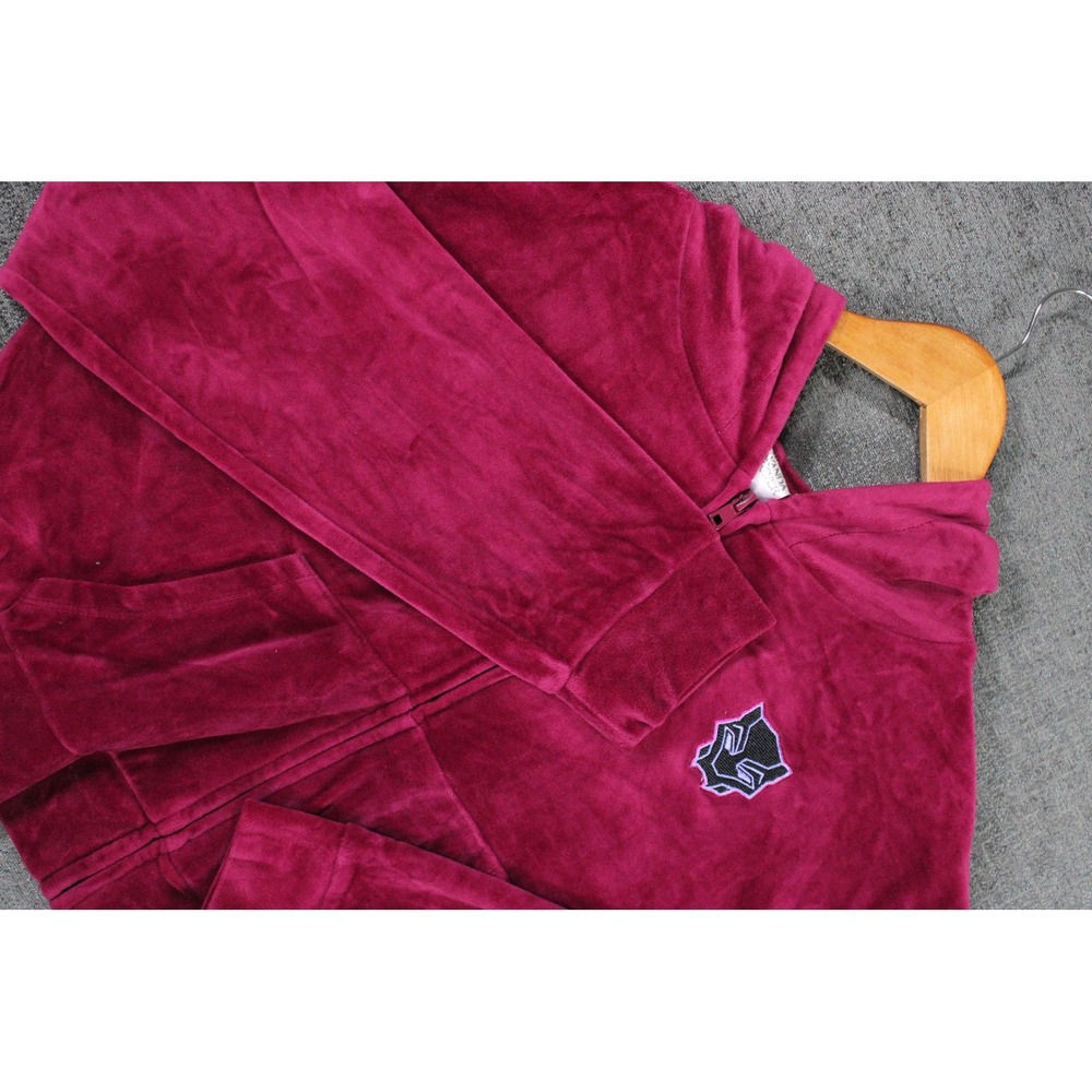 Marvel Black Panther Wakanda Forever Velour Zip Hoodie Burgundy LG MCU Graphic